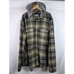 Old Navy Mens Flannel Shirt Size XXXL Tall 3XLT Green Long Sleeve Hood Top